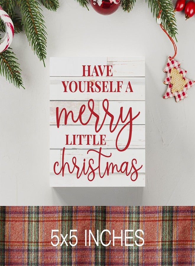 WRSUNT Motivational Have Yourself A Merry Little Christmas Wood Box Sign, Farmhouse Christmas Santa Artwork Decor, Wood Square Sign Desk Block Signs Home Shelf Office Decoration 5 x 5 Inches - Image 3